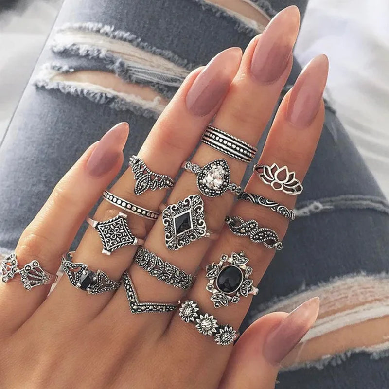 Trendy Boho Midi Knuckle Ring Set for Women Crystal Geometric Finger Rings Fashion Bohemian Jewelry