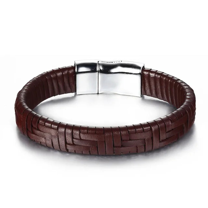 Wholesale Bracelets & Bangles Mens Gift Black Leather Braid Bracelet Knitted Magnetic Clasp Bracelet Men Jewelry