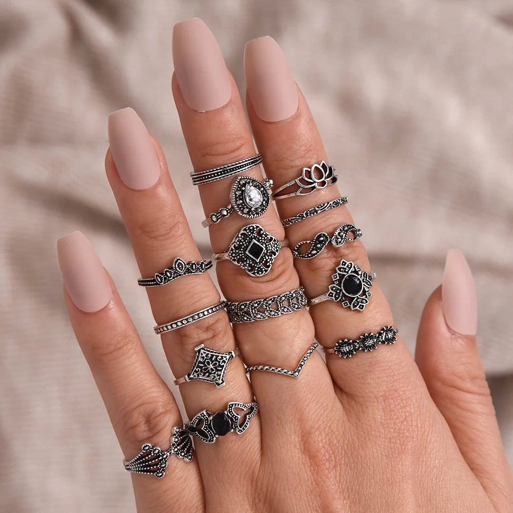 Trendy Boho Midi Knuckle Ring Set for Women Crystal Geometric Finger Rings Fashion Bohemian Jewelry