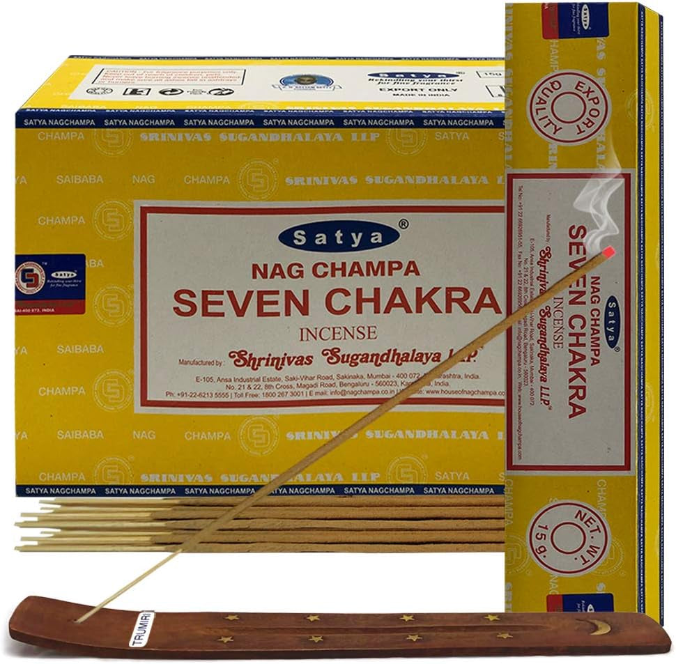 Seven Chakra Incense Sticks and Incense Stick Holder Bundle Insence Insense Satya Incense