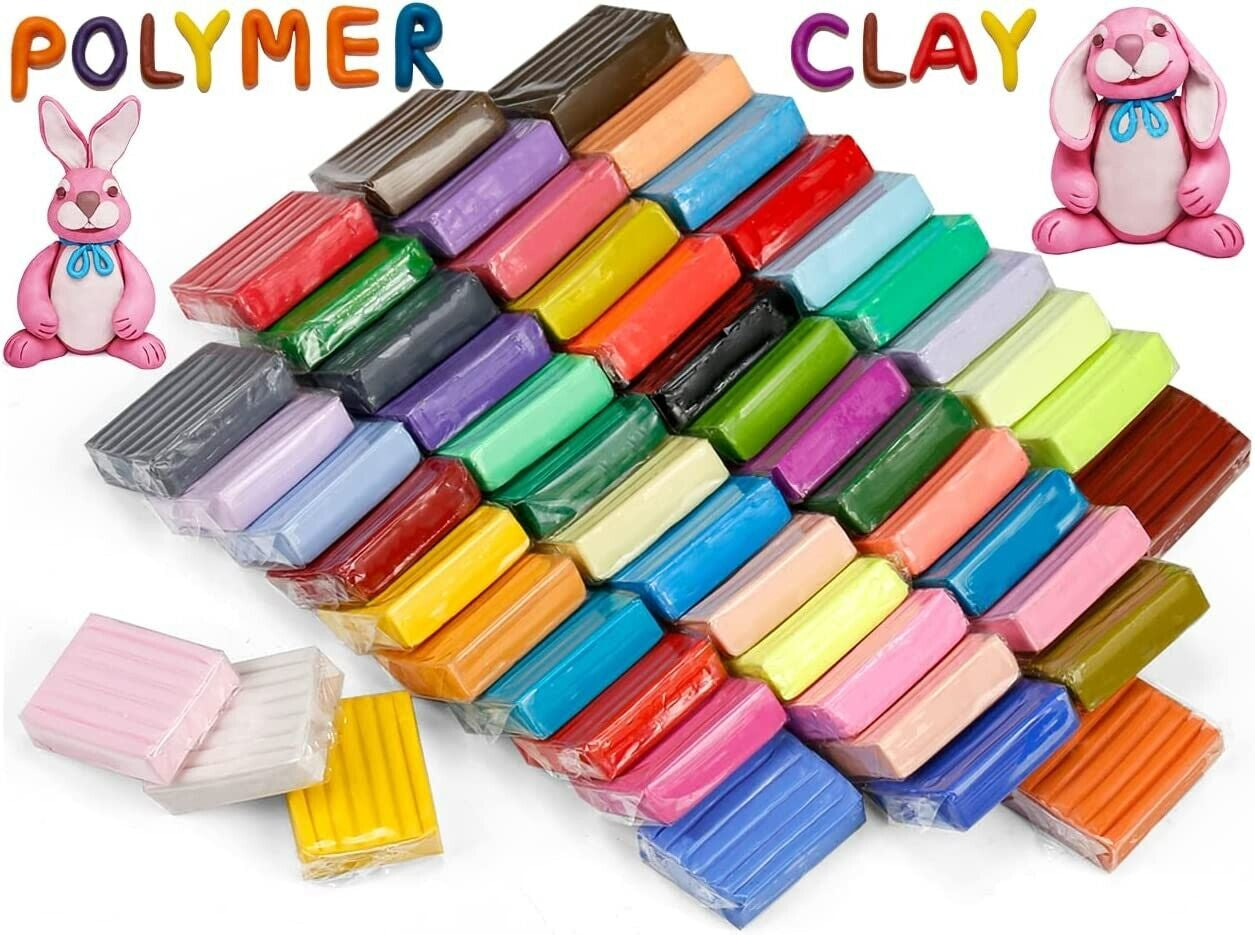 50 Colors Polymer Clay Starter Kit Oven Bake Modeling Clay W/ 19 Sculpting Tools