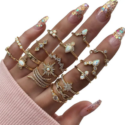 Trendy Boho Midi Knuckle Ring Set for Women Crystal Geometric Finger Rings Fashion Bohemian Jewelry