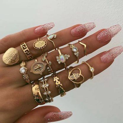 Trendy Boho Midi Knuckle Ring Set for Women Crystal Geometric Finger Rings Fashion Bohemian Jewelry