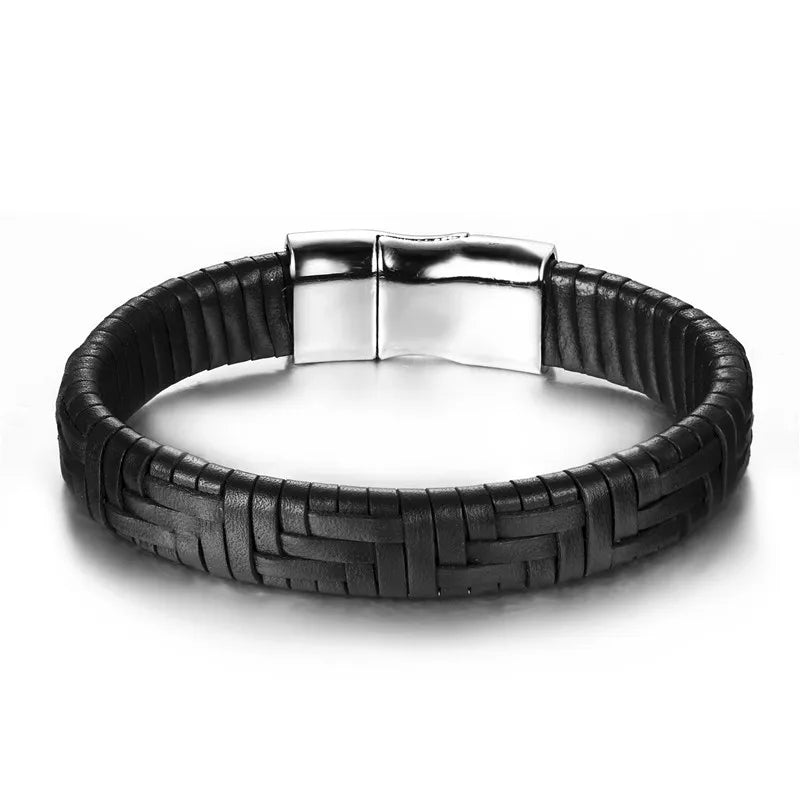 Wholesale Bracelets & Bangles Mens Gift Black Leather Braid Bracelet Knitted Magnetic Clasp Bracelet Men Jewelry