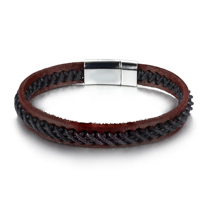 Wholesale Bracelets & Bangles Mens Gift Black Leather Braid Bracelet Knitted Magnetic Clasp Bracelet Men Jewelry