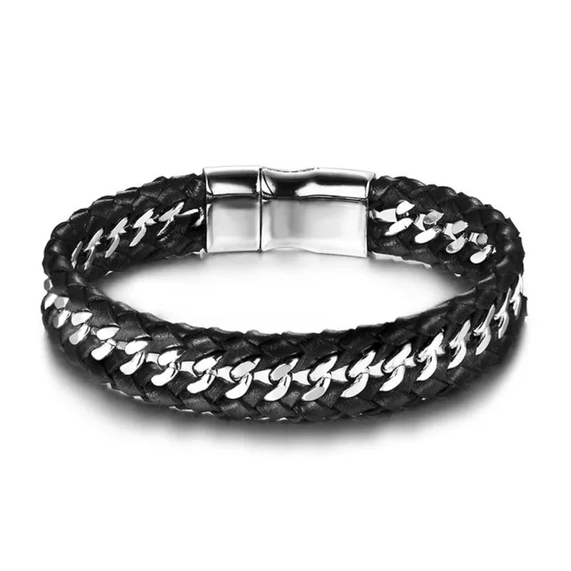 Wholesale Bracelets & Bangles Mens Gift Black Leather Braid Bracelet Knitted Magnetic Clasp Bracelet Men Jewelry