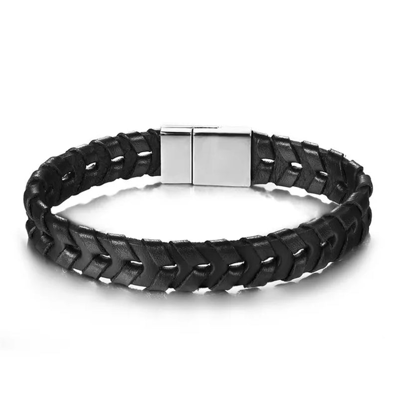 Wholesale Bracelets & Bangles Mens Gift Black Leather Braid Bracelet Knitted Magnetic Clasp Bracelet Men Jewelry