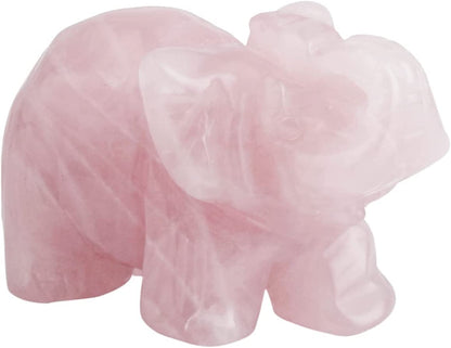 Rose Quartz Elephant Crystal Sculpture Statue Healing Reiki Pocket Gemstone Figurines Crafts 1.5 Inch