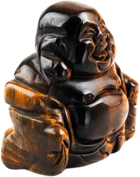 Tiger'S Eye Happy Buddha Crystal Figurine Carved Statue Pocket Stone Home Decoration 1.5 Inch