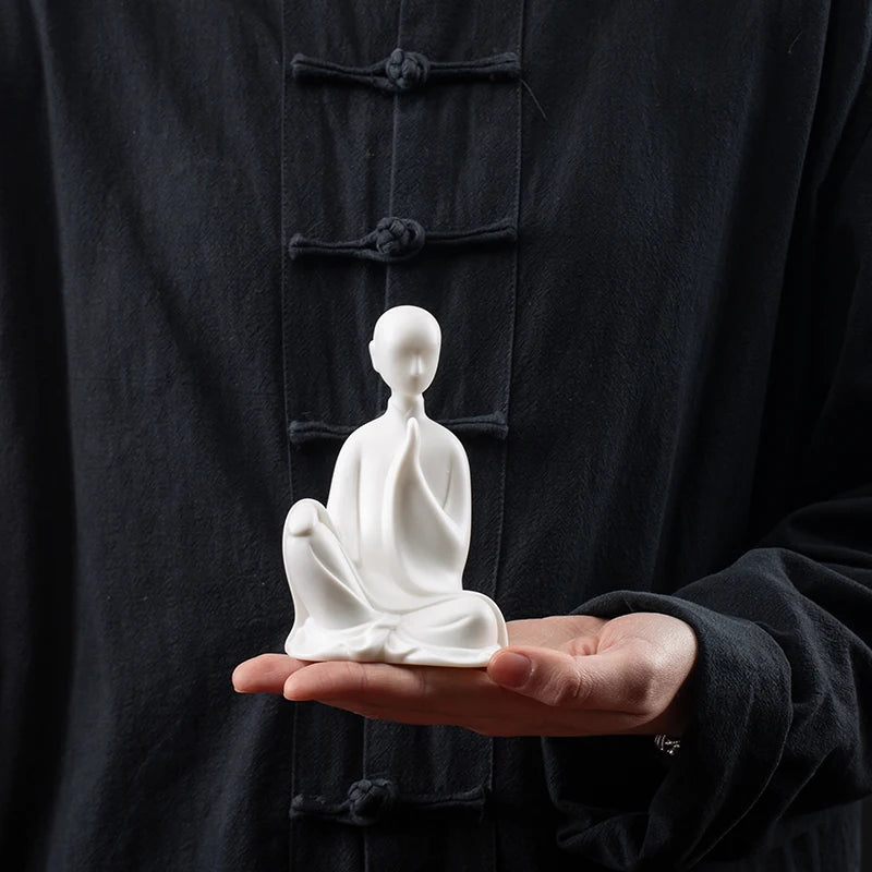 White Porcelain Monk Buddha Statue Ceramic Tea Ceremony Ornaments Zen Creative Ornaments Handmade Tea Pet