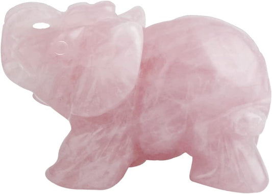 Rose Quartz Elephant Crystal Sculpture Statue Healing Reiki Pocket Gemstone Figurines Crafts 1.5 Inch