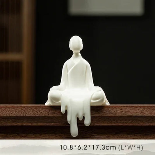 White Porcelain Monk Buddha Statue Ceramic Tea Ceremony Ornaments Zen Creative Ornaments Handmade Tea Pet