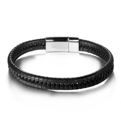 Wholesale Bracelets & Bangles Mens Gift Black Leather Braid Bracelet Knitted Magnetic Clasp Bracelet Men Jewelry