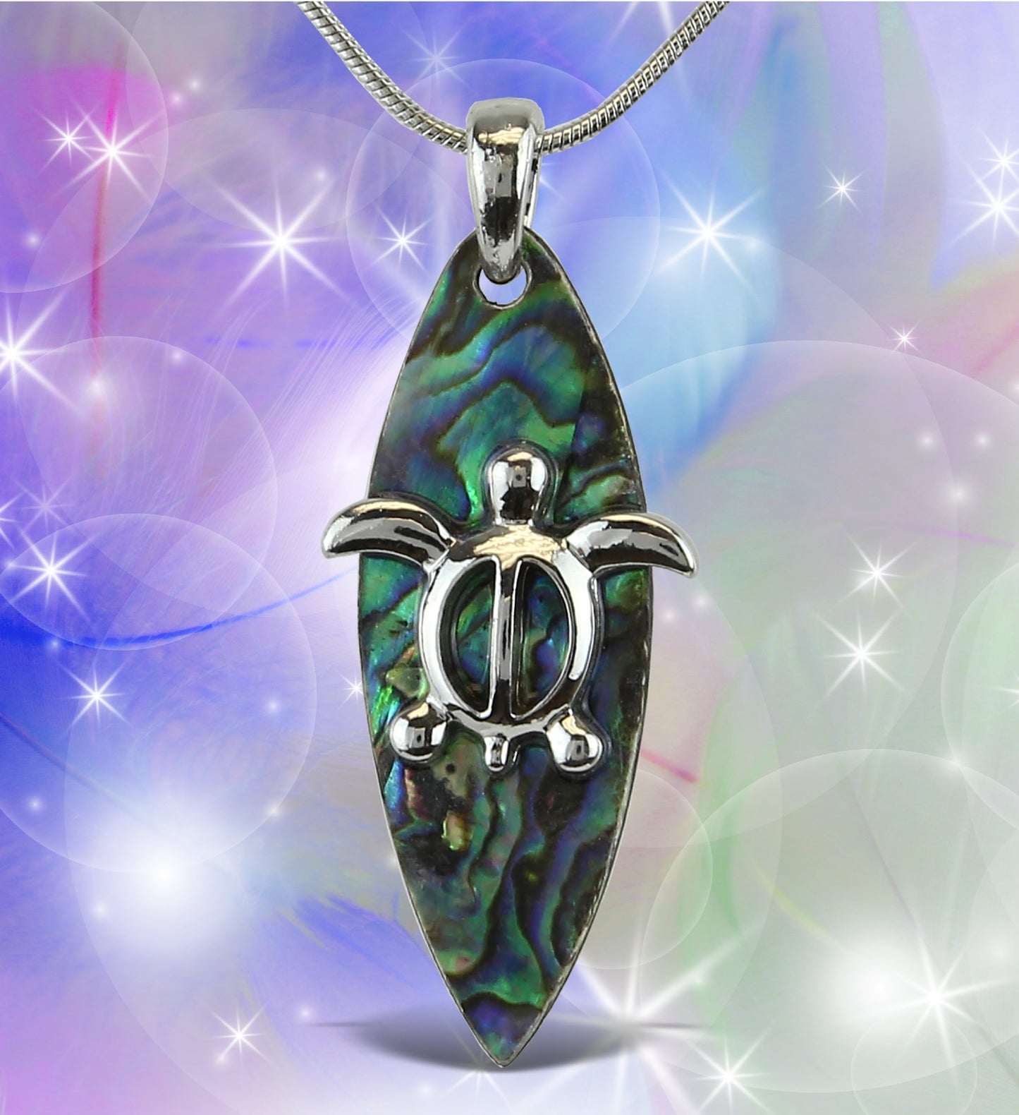 Aqua 79 Surfboard Necklace Jewelry - Authentic Pendant Made with Natural Paua Abalone Shell with Silver Snake Chain Necklace, Unique Charm Jewel for Daily, Casual & Formal Occasions - 18 Inch