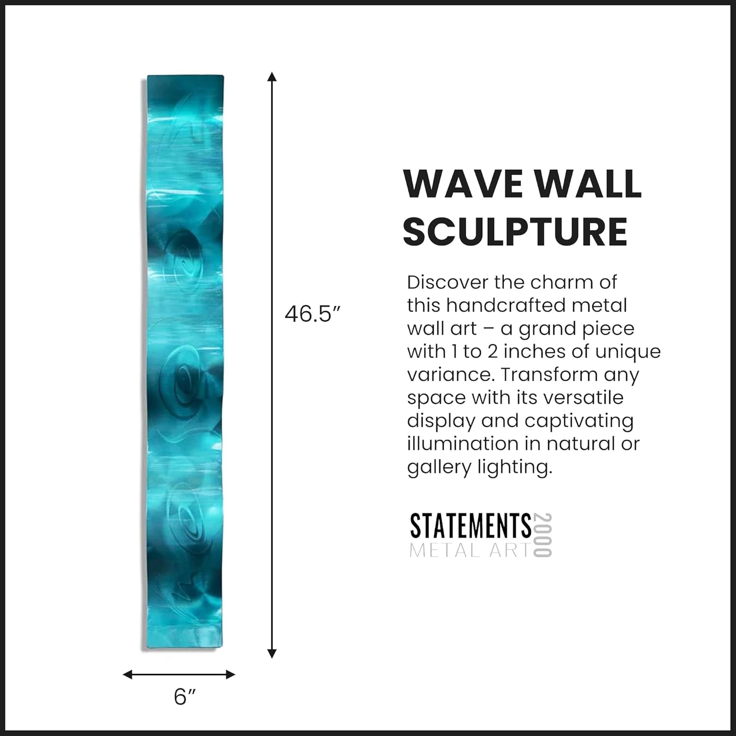 Essence of Simplicity SET of TWO 6" X 46" Aqua Waves Metal Wall Art Contemporary Abstract Sculpture, Timeless Appeal & Sophistication, Transform Your Space by Artist Jon Allen Statements 2000